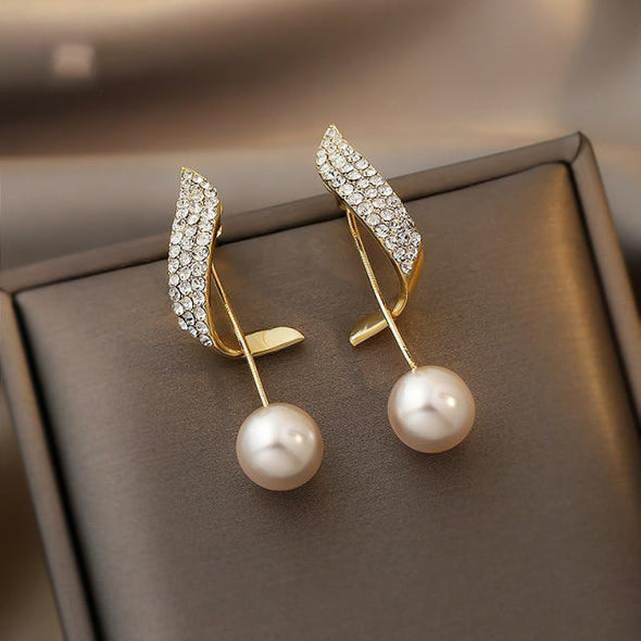 Diamond Wing Pearl Drop Earrings