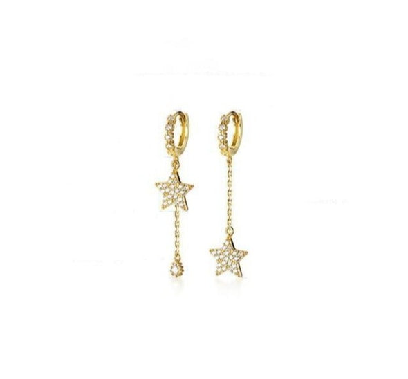 Double Star Gold Hoop Earrings