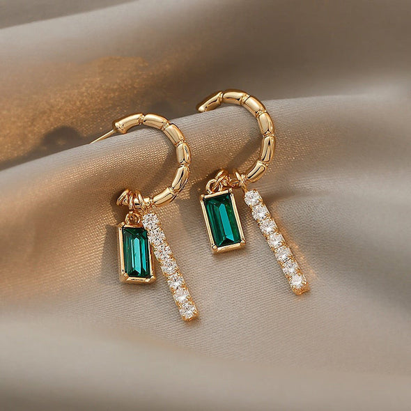 Emerald and Rhinestone Drop Earrings