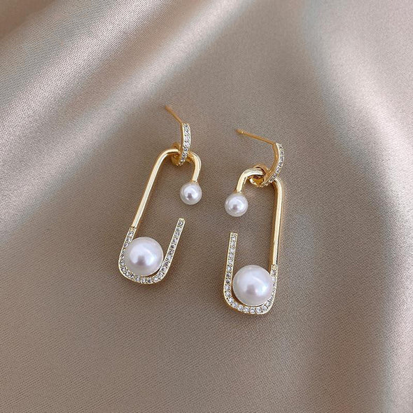 J&S Double Pearl Pin Drop Earrings