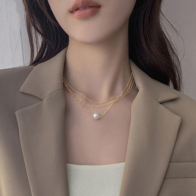 Triple Layer One Pearl Necklace
