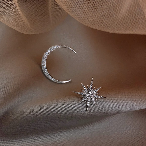 Moon and Star Asymmetrical Earrings