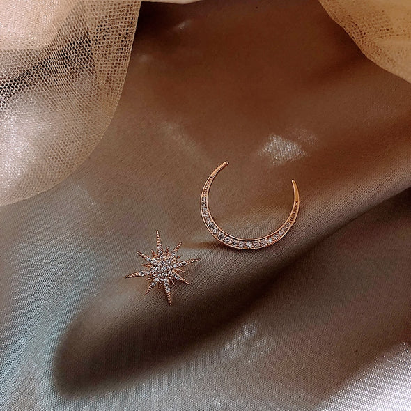 Moon and Star Asymmetrical Earrings