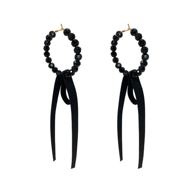 Black Ribbon Detail Hoop Earrings