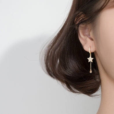 Double Star Gold Hoop Earrings