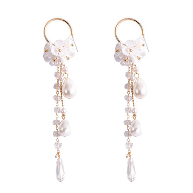 HA RIN's White Crystal Drop Earrings