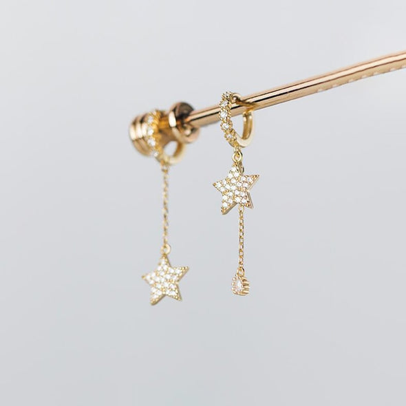 Double Star Gold Hoop Earrings