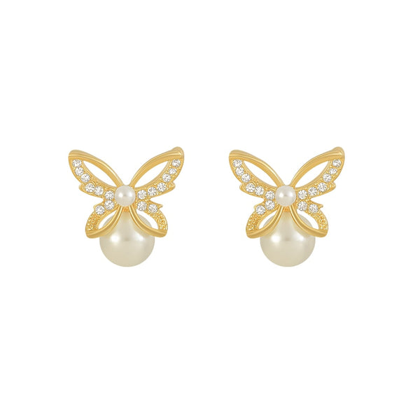 Butterfly's Pearl Stud Earrings