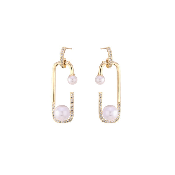 J&S Double Pearl Pin Drop Earrings