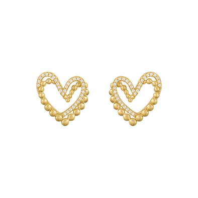 Gold Pearl Heart Stud Earrings