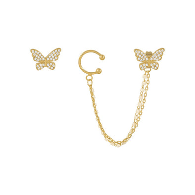 Butterfly Trail Cuff Stud Earrings