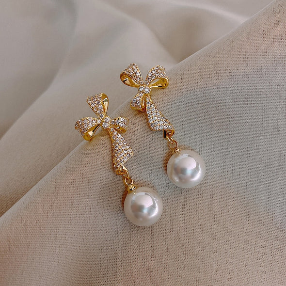 Pearl Drop Ribbon Earrings