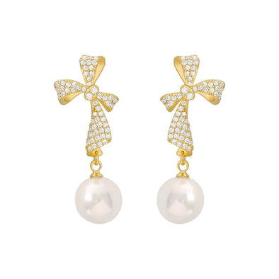 Pearl Drop Ribbon Earrings