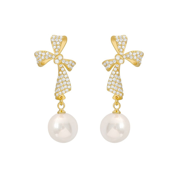 Pearl Drop Ribbon Earrings