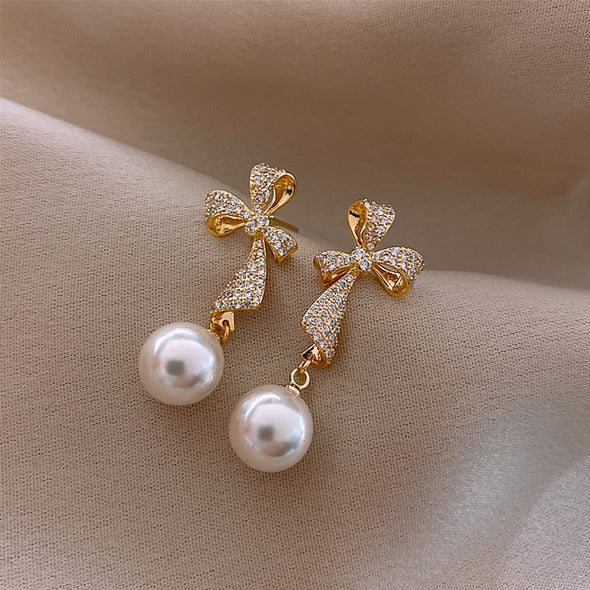 Pearl Drop Ribbon Earrings