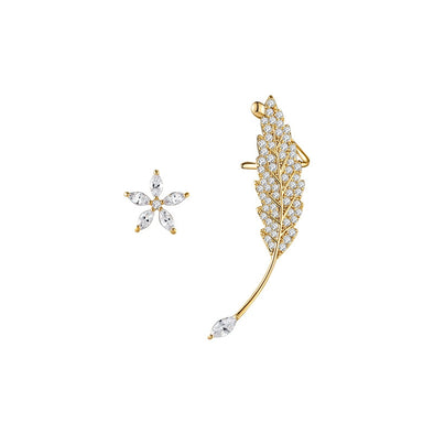 Crystal Leaf Cuff Asymmetrical Earrings