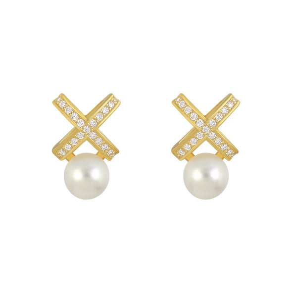 Crossed Pearls Stud Earrings