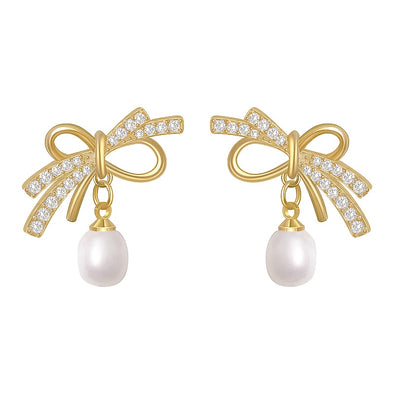 Bow Bouquet Pearl Drop Earrings