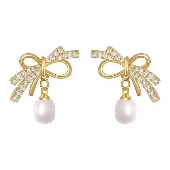 Bow Bouquet Pearl Drop Earrings