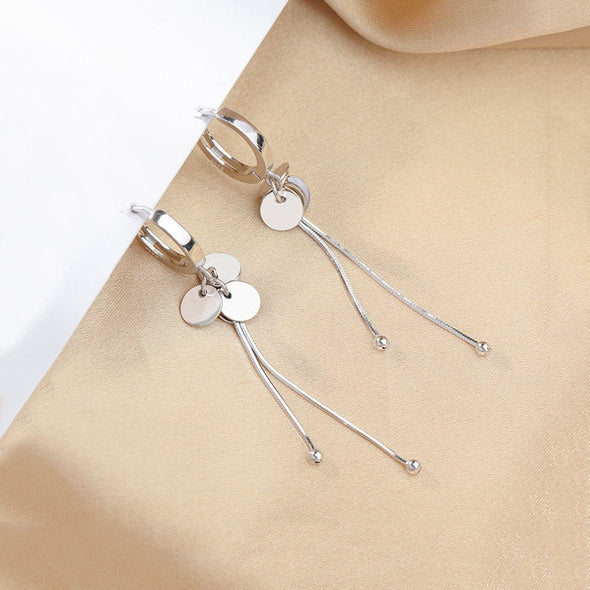 Silver Disc Drop Earrings