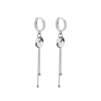 Silver Disc Drop Earrings