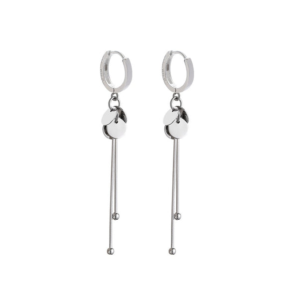 Silver Disc Drop Earrings