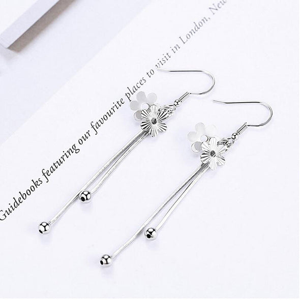 Silver Cherry Blossom Drop Earrings