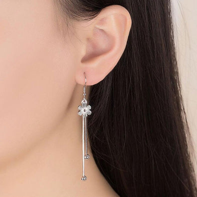 Silver Cherry Blossom Drop Earrings