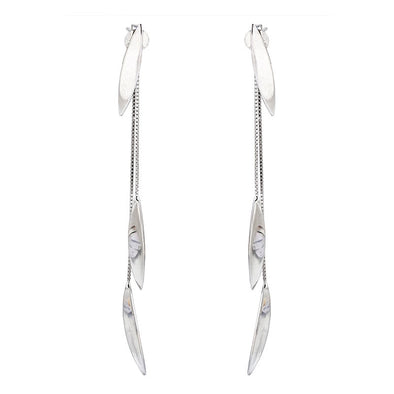 Silver Feather Line Drop Earrings