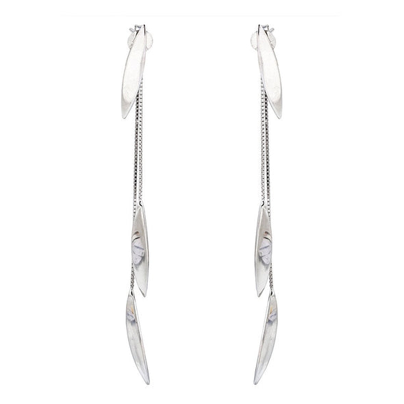 Silver Feather Line Drop Earrings