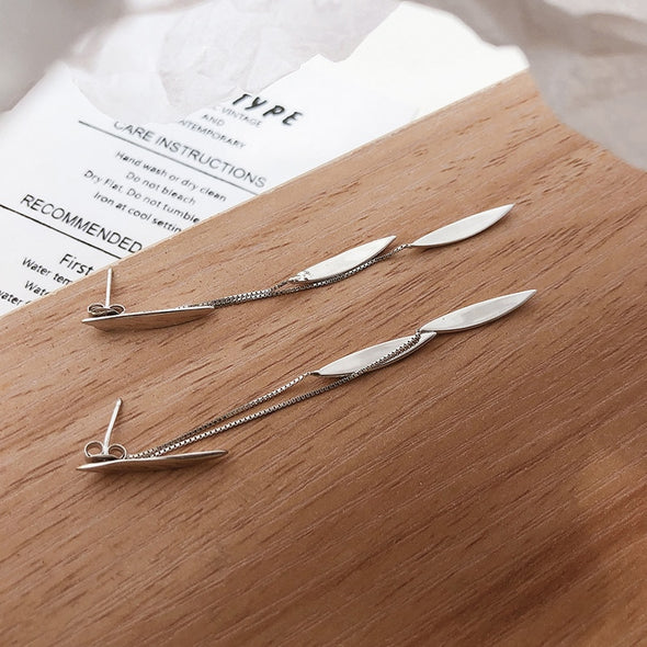 Silver Feather Line Drop Earrings