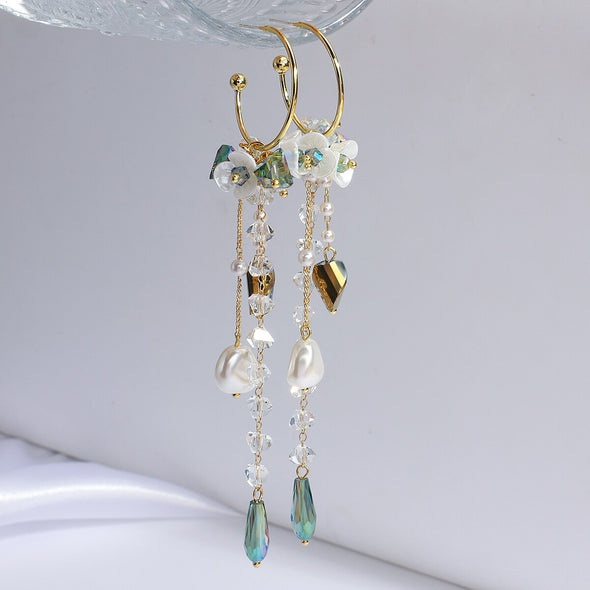 HA RIN's Green Crystal Drop Earrings