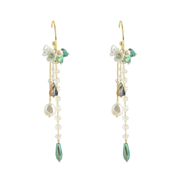 HA RIN's Green Crystal Drop Earrings