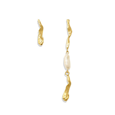 S&Y Golden Slate Pearl Asymmetric Earrings