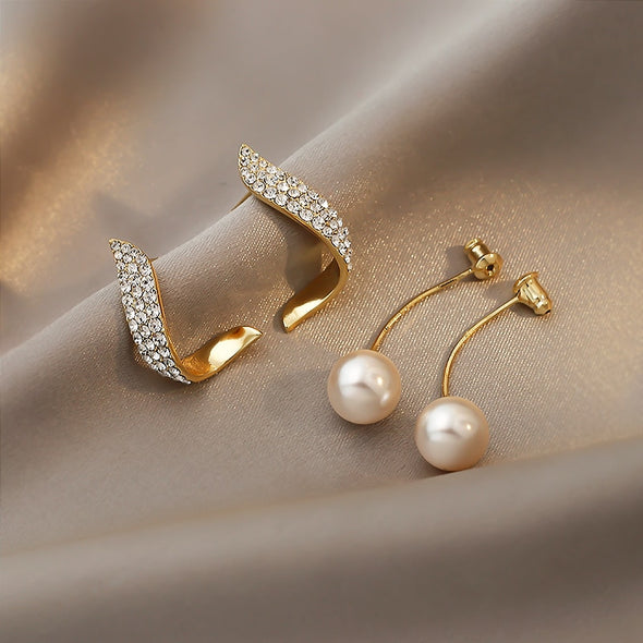 Diamond Wing Pearl Drop Earrings