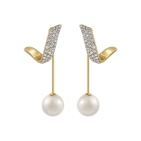 Diamond Wing Pearl Drop Earrings