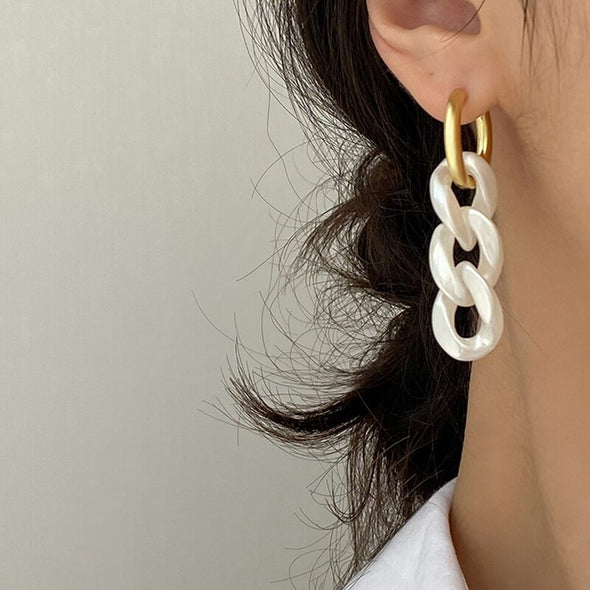 White Pattern Drop Earrings