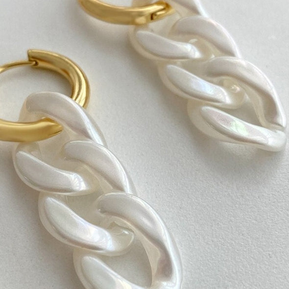 White Pattern Drop Earrings