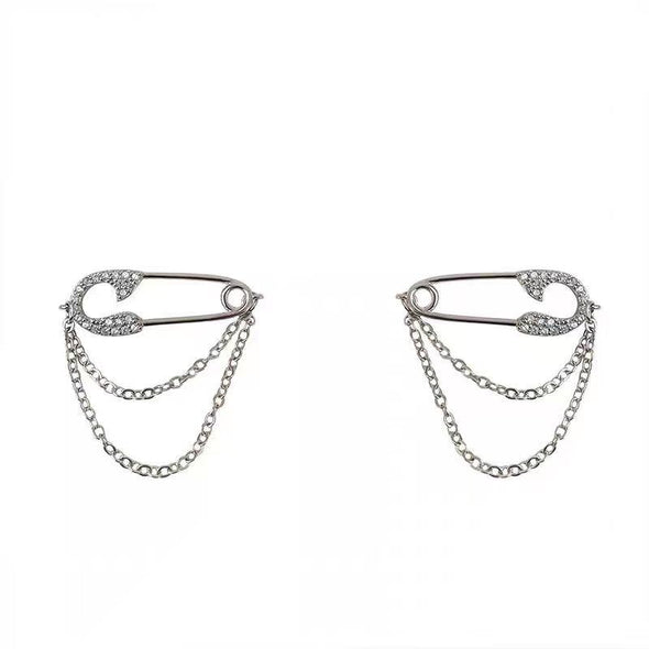 Double Chain Pin Stud Earrings