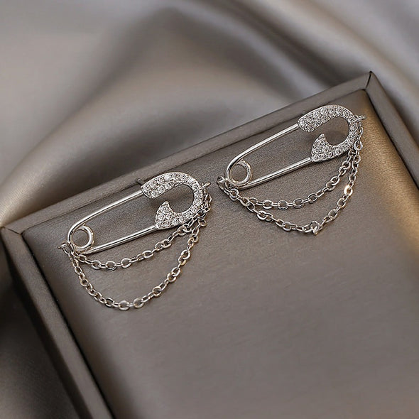 Double Chain Pin Stud Earrings