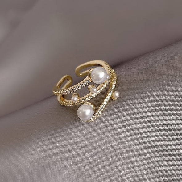 Three Layer Open Pearl Ring