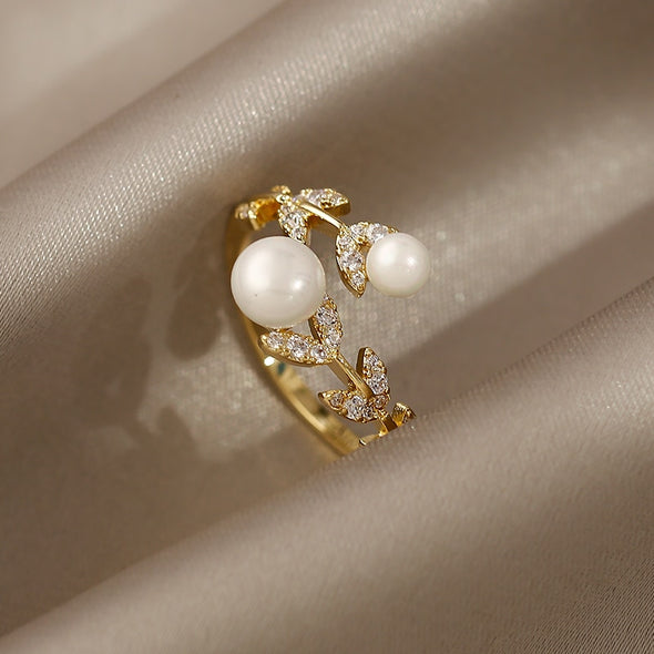 Double Pearl Open Ring