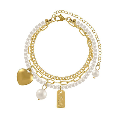 Multi Layer Pearl and Gold Set Bracelet