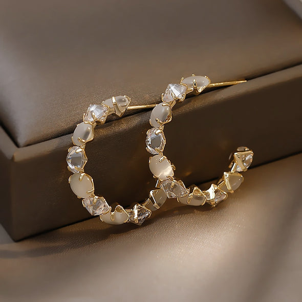 J&S Luxury Opal Line Hoop Earrings