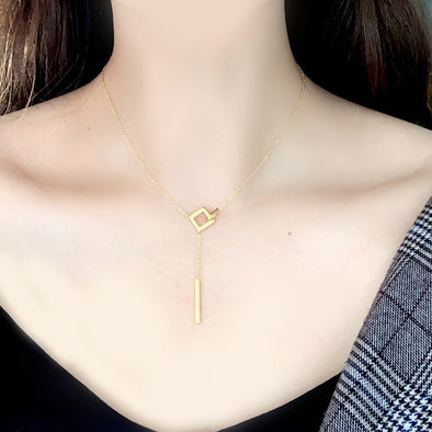 Double Square Pendant Drop Necklace