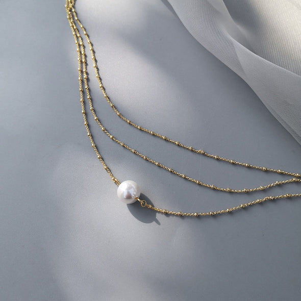 Triple Layer One Pearl Necklace