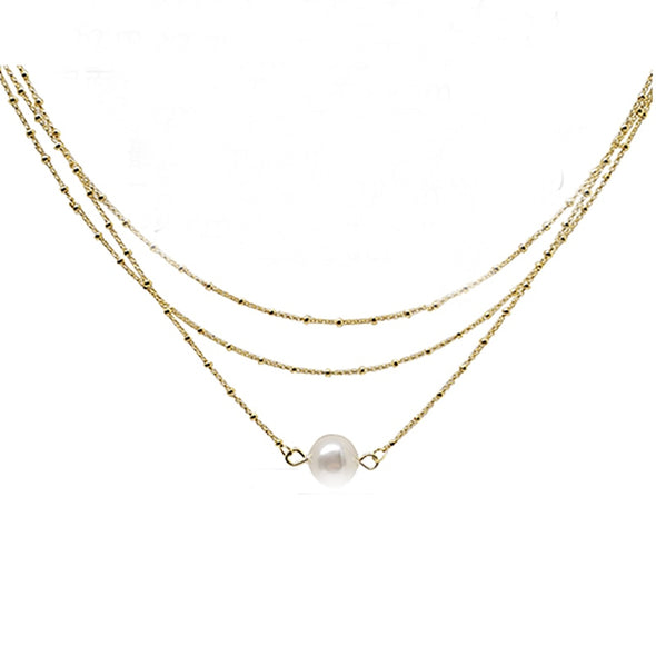 Triple Layer One Pearl Necklace
