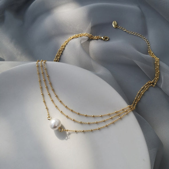 Triple Layer One Pearl Necklace