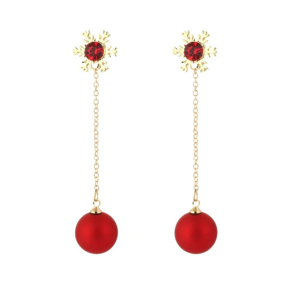 Red Snowflake and Ornament Drop Earrings