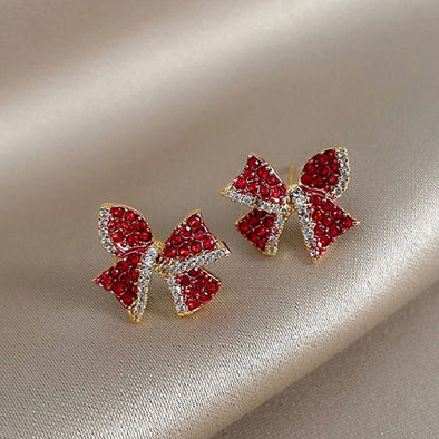 Rhinestone Holiday Bow Stud Earrings